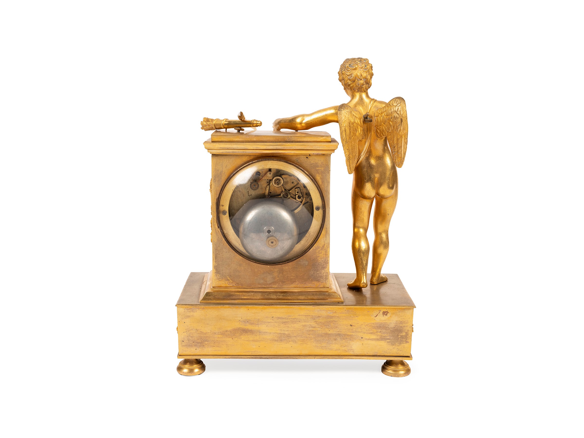 Pendola in bronzo dorato raffigurante Cupido e Cronos, inizio XIX secolo