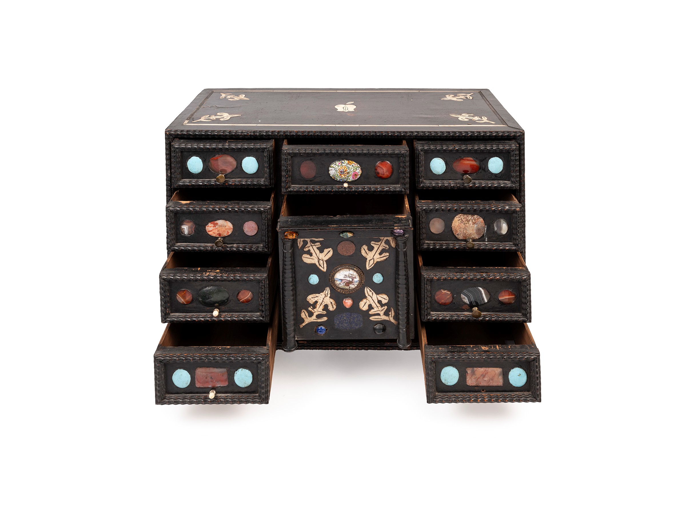 Monetiera in legno ebanizzato con decorazioni in pietre dure, XVIII secolo