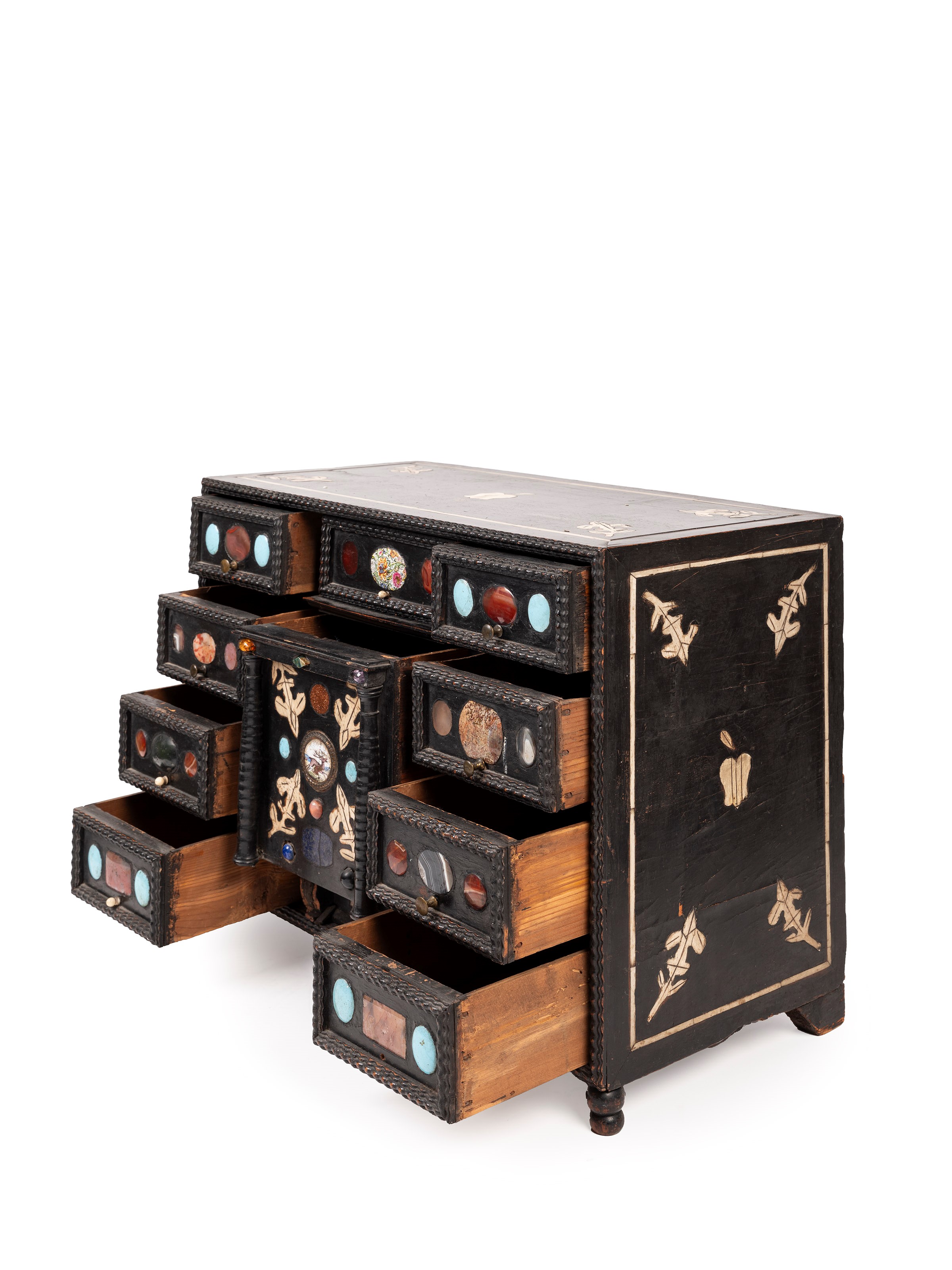 Monetiera in legno ebanizzato con decorazioni in pietre dure, XVIII secolo