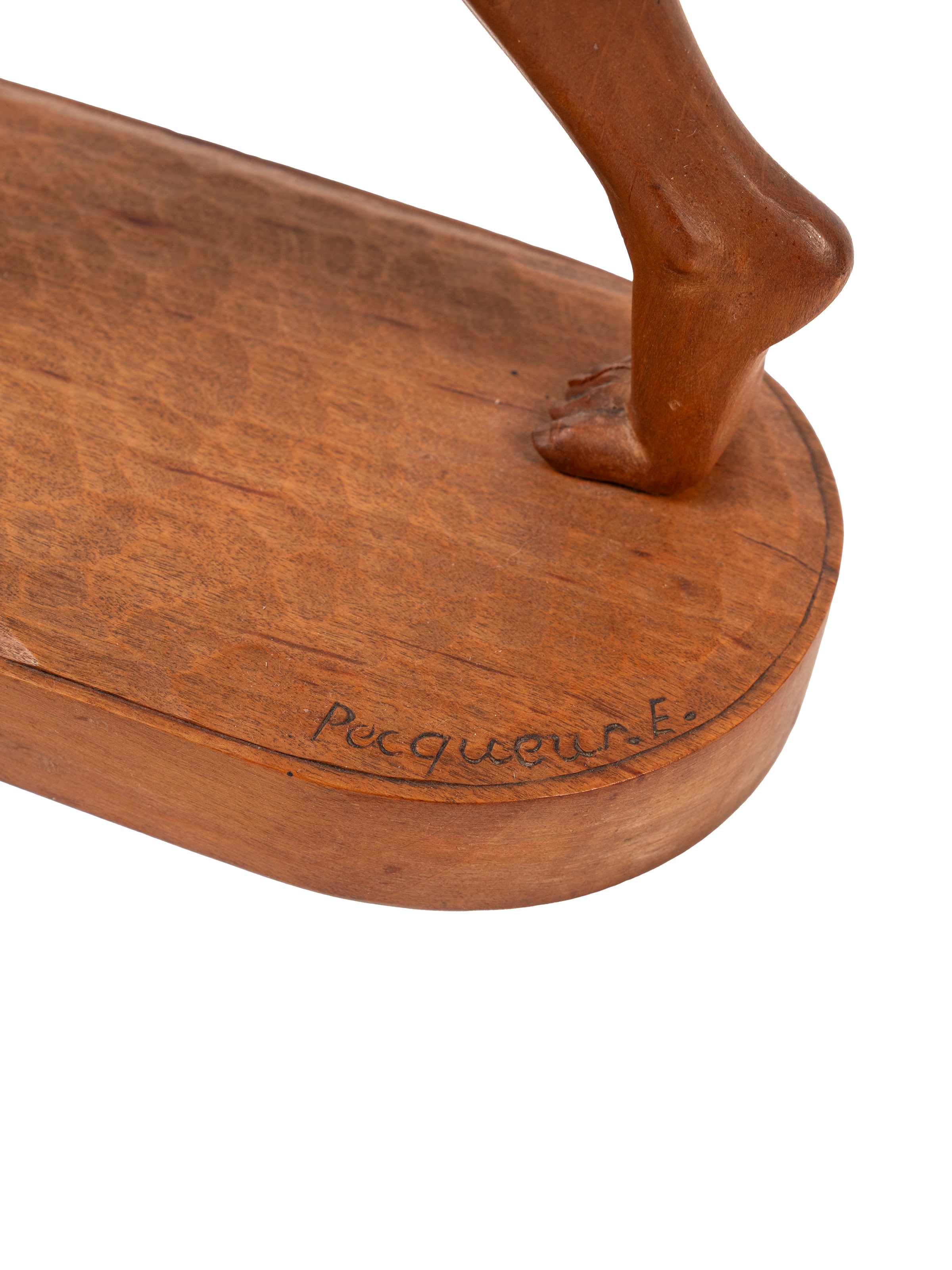 Pacqueur E., Scultura lignea raffigurante atleta, h 35 cm