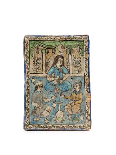 Mattonella Qajar in Faenza, siliceo modellata e dipinta, Iran, fine XIX - inizio XX secolo