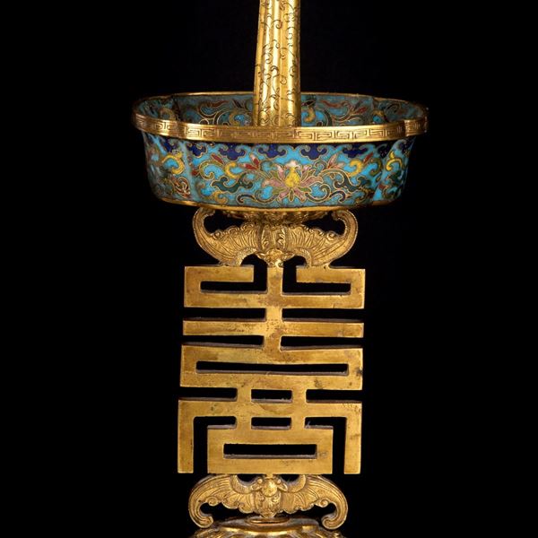 CLOISONNÉ AND GILT-BRONZE CANDLELIER