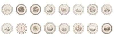 Piattini in maiolica con vedute, Montereau Faience, inizi XIX secolo