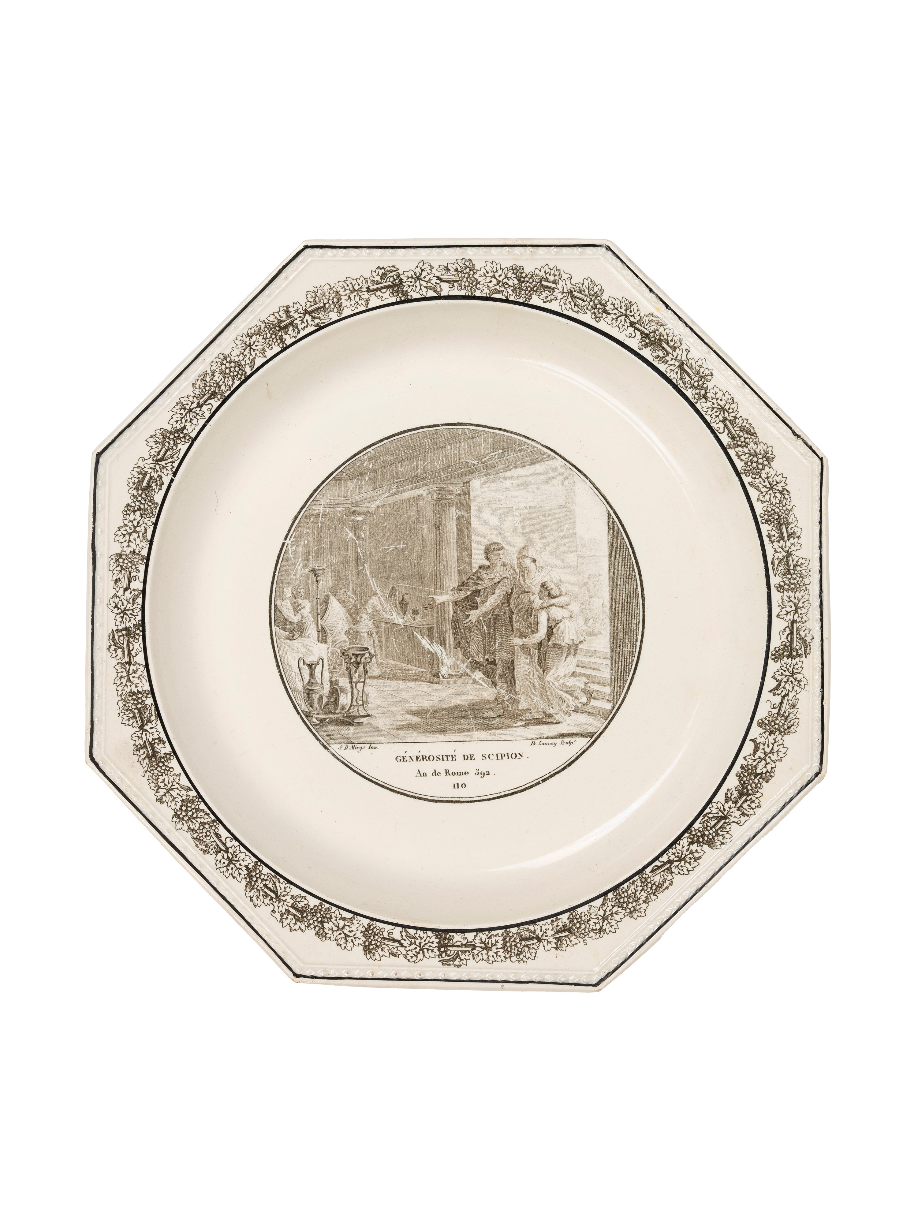 Piattini in maiolica con vedute, Montereau Faience, inizi XIX secolo