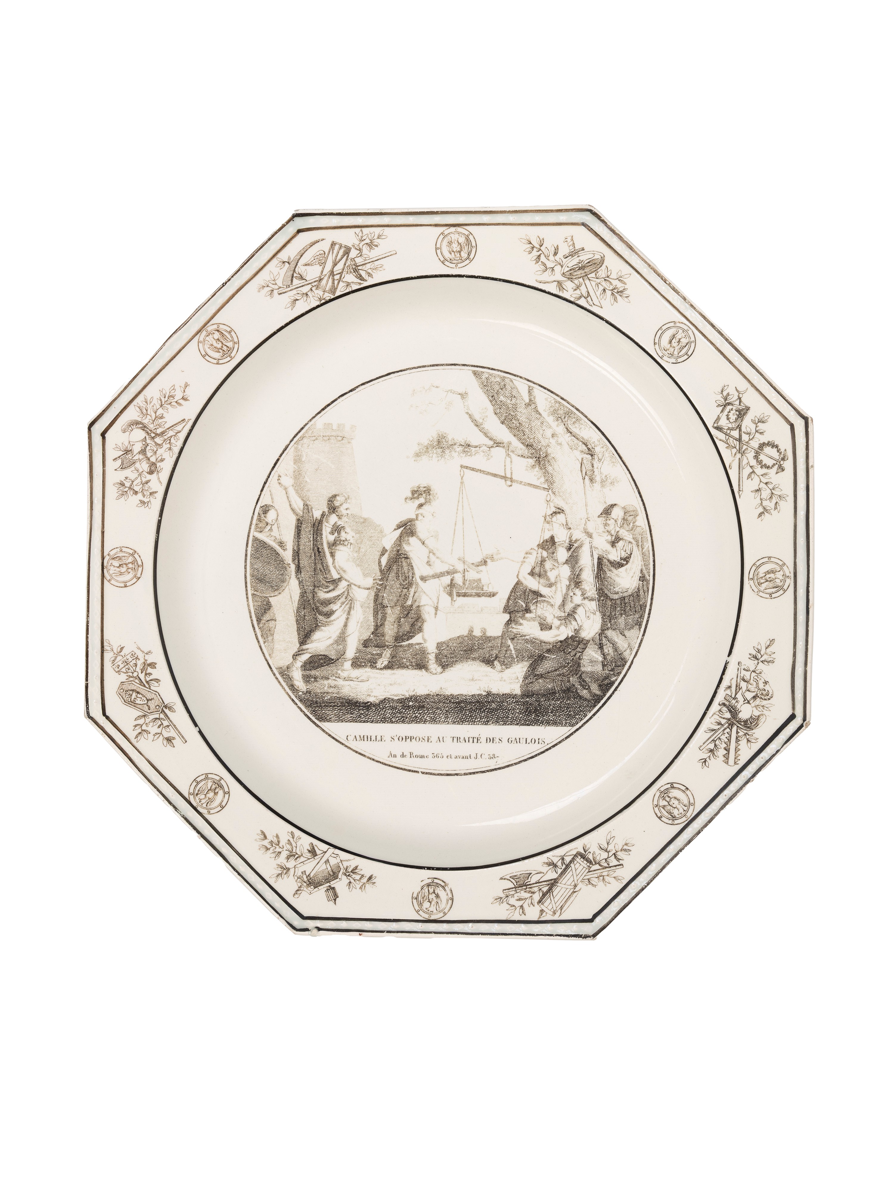 Piattini in maiolica con vedute, Montereau Faience, inizi XIX secolo