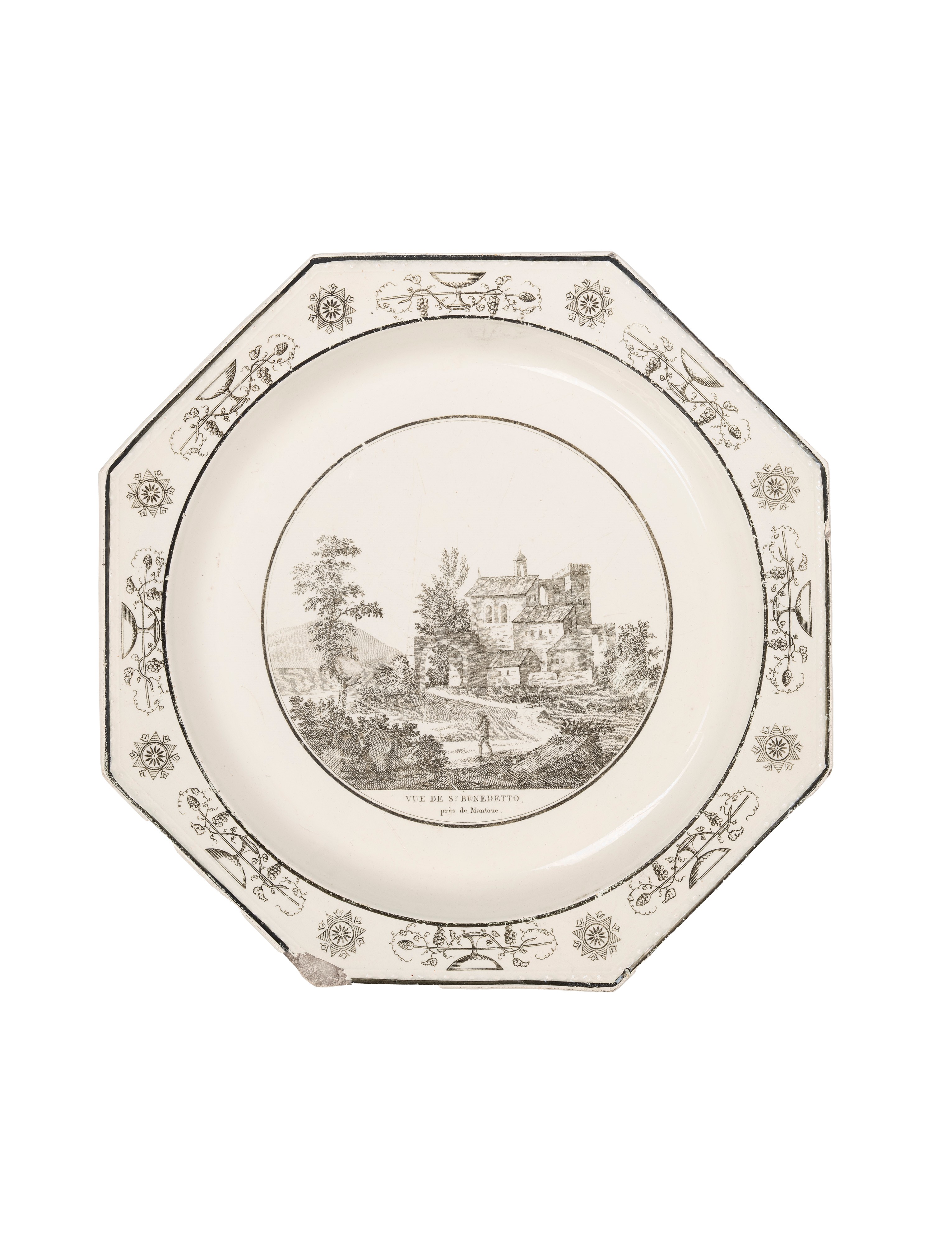 Piattini in maiolica con vedute, Montereau Faience, inizi XIX secolo