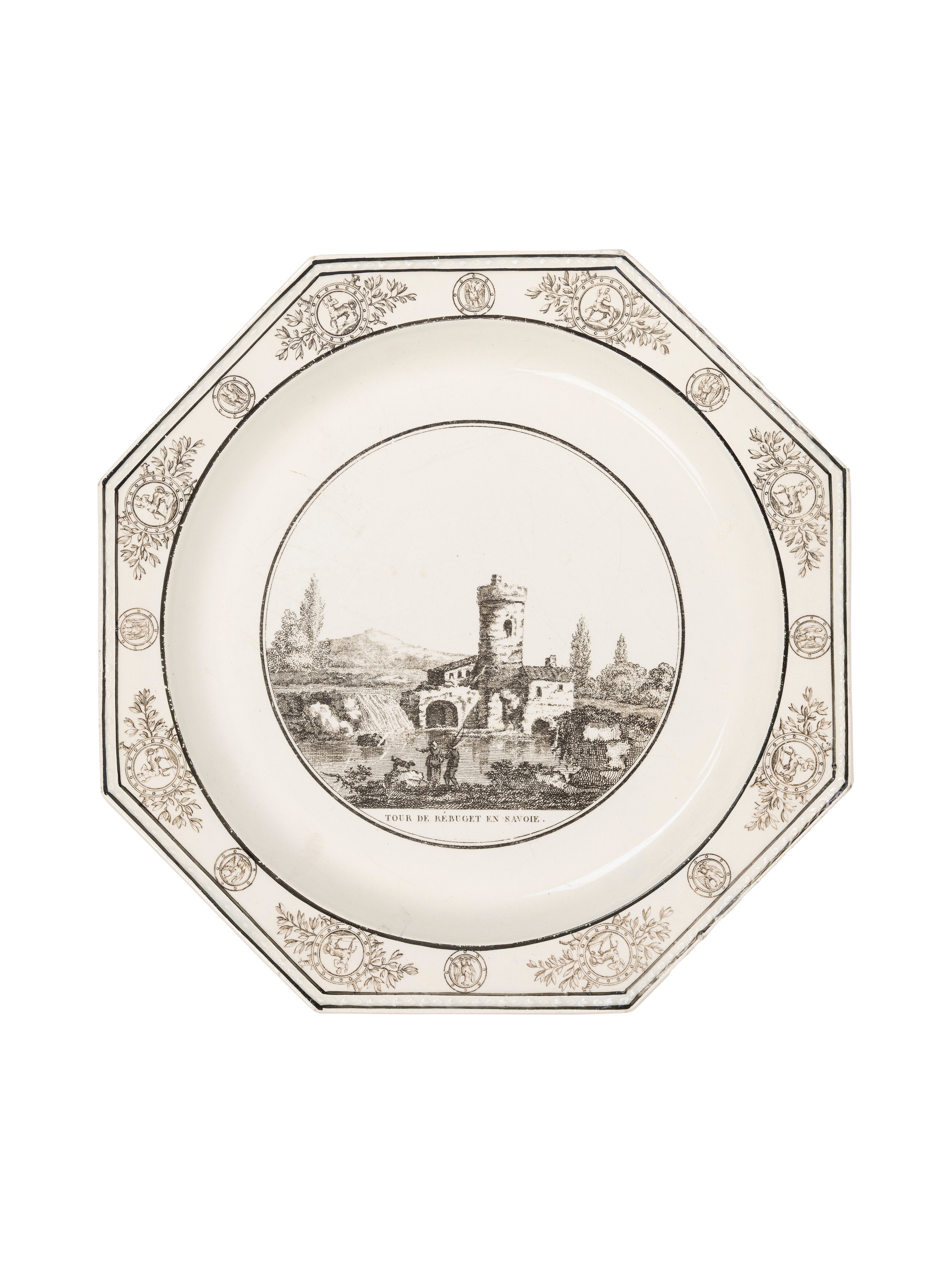 Piattini in maiolica con vedute, Montereau Faience, inizi XIX secolo