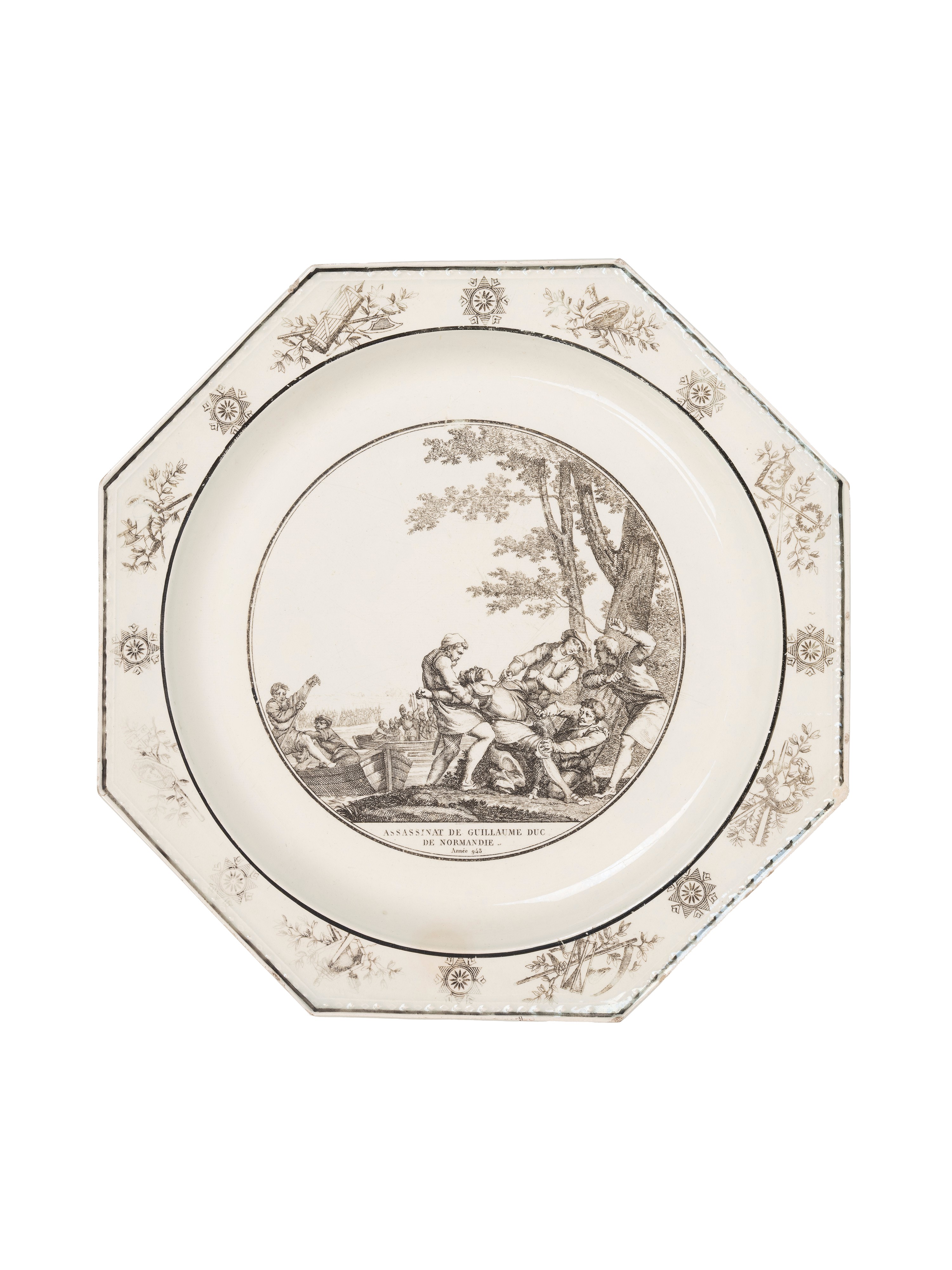Piattini in maiolica con vedute, Montereau Faience, inizi XIX secolo