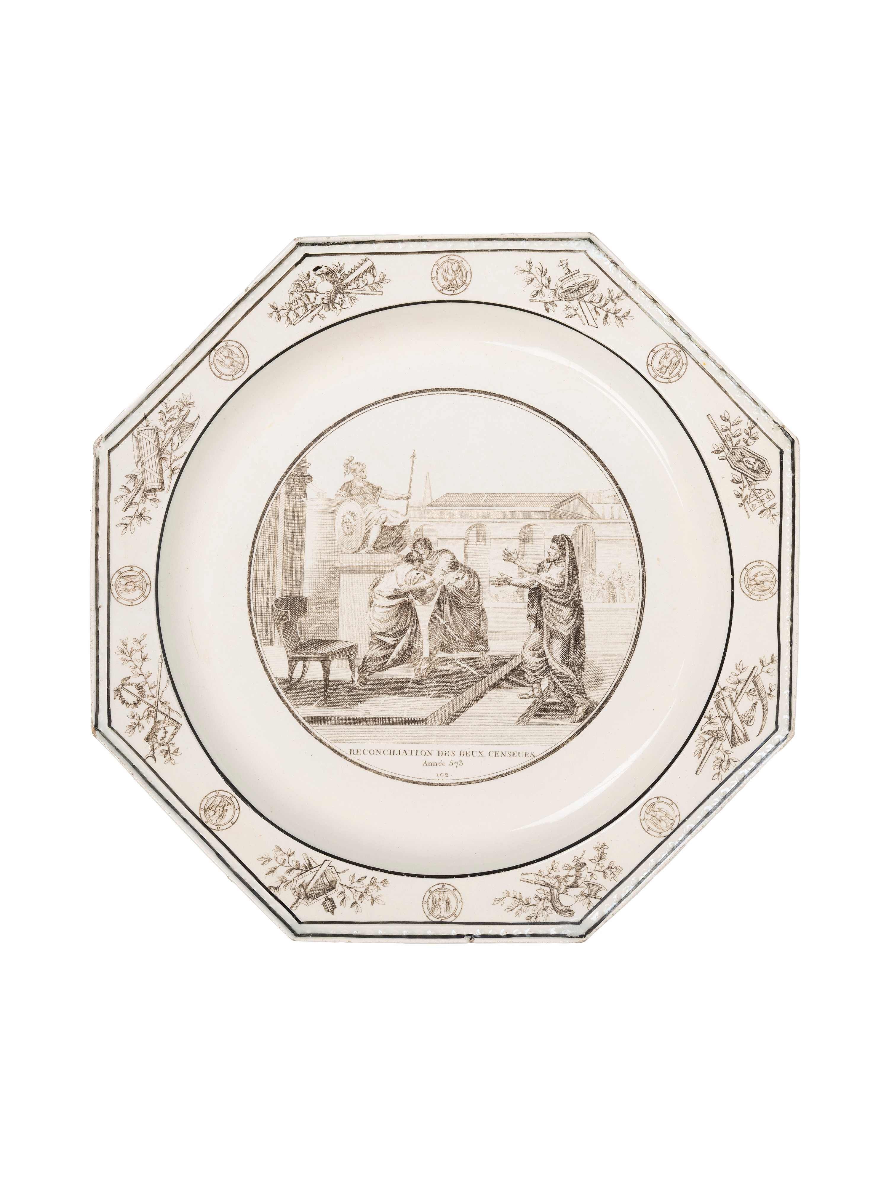Piattini in maiolica con vedute, Montereau Faience, inizi XIX secolo