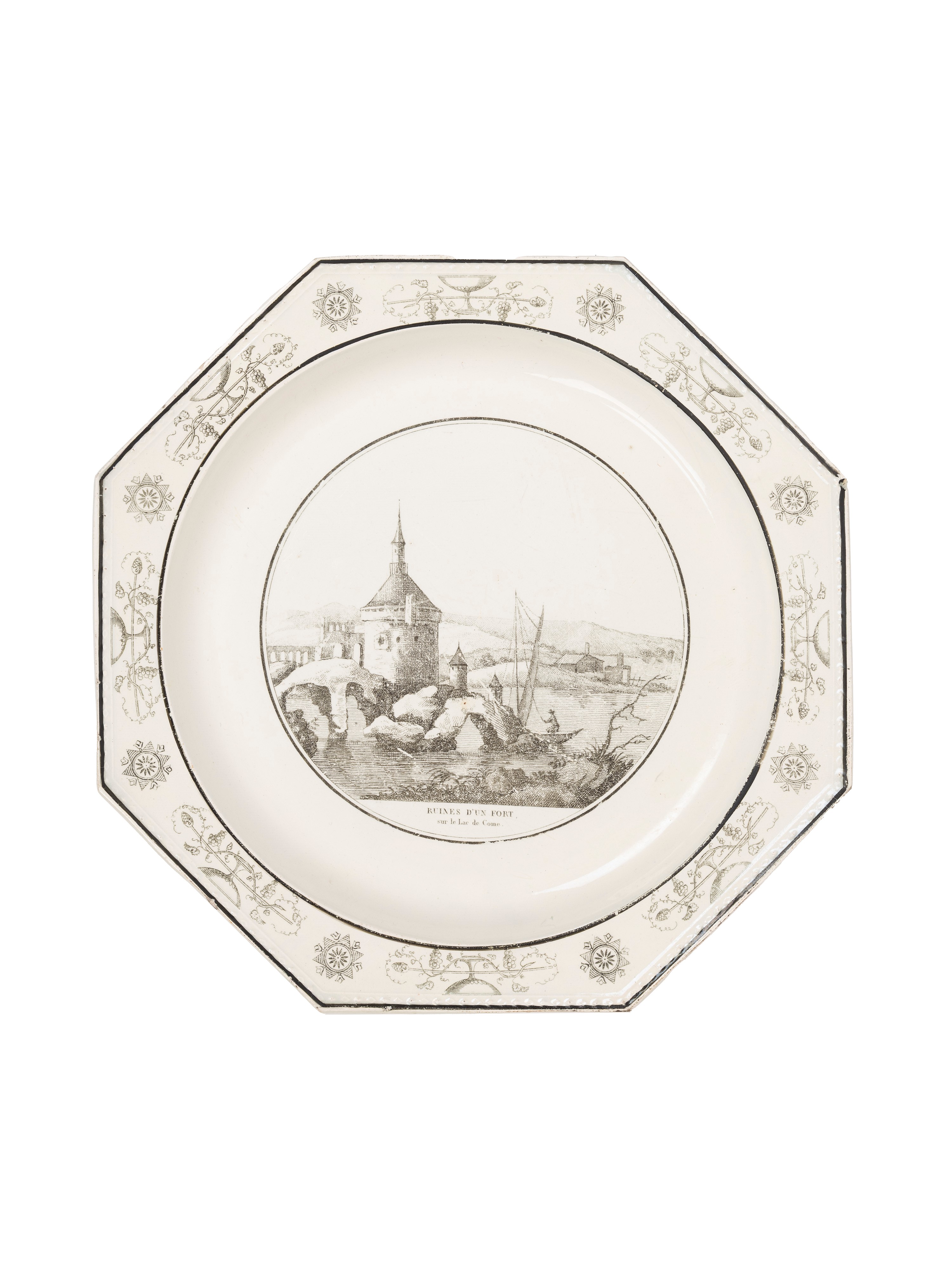Piattini in maiolica con vedute, Montereau Faience, inizi XIX secolo