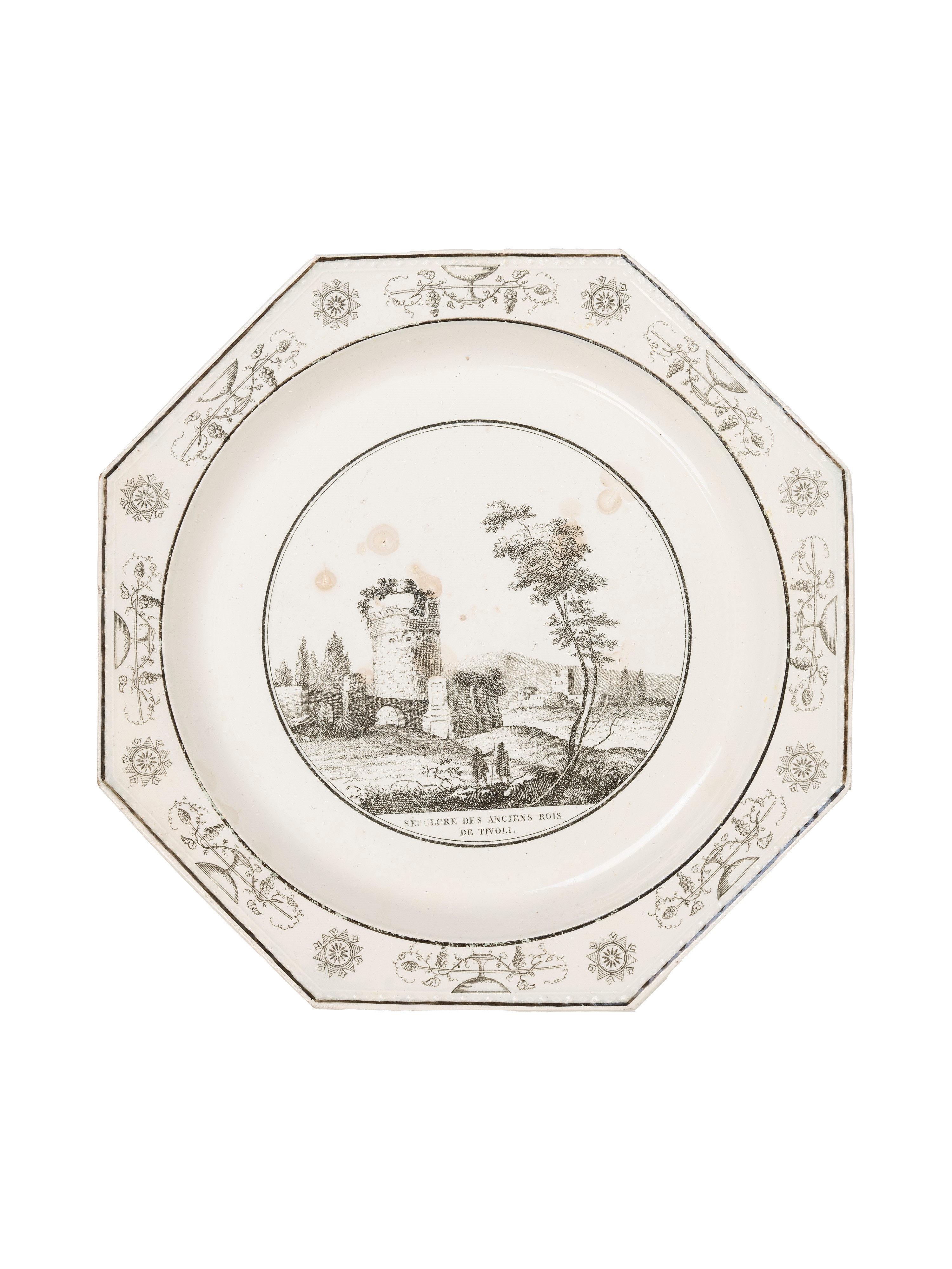 Piattini in maiolica con vedute, Montereau Faience, inizi XIX secolo