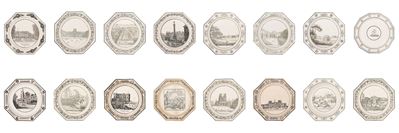 Set di sedici piatti decorativi, Creil Théodore, Francia, inizio XIX secolo