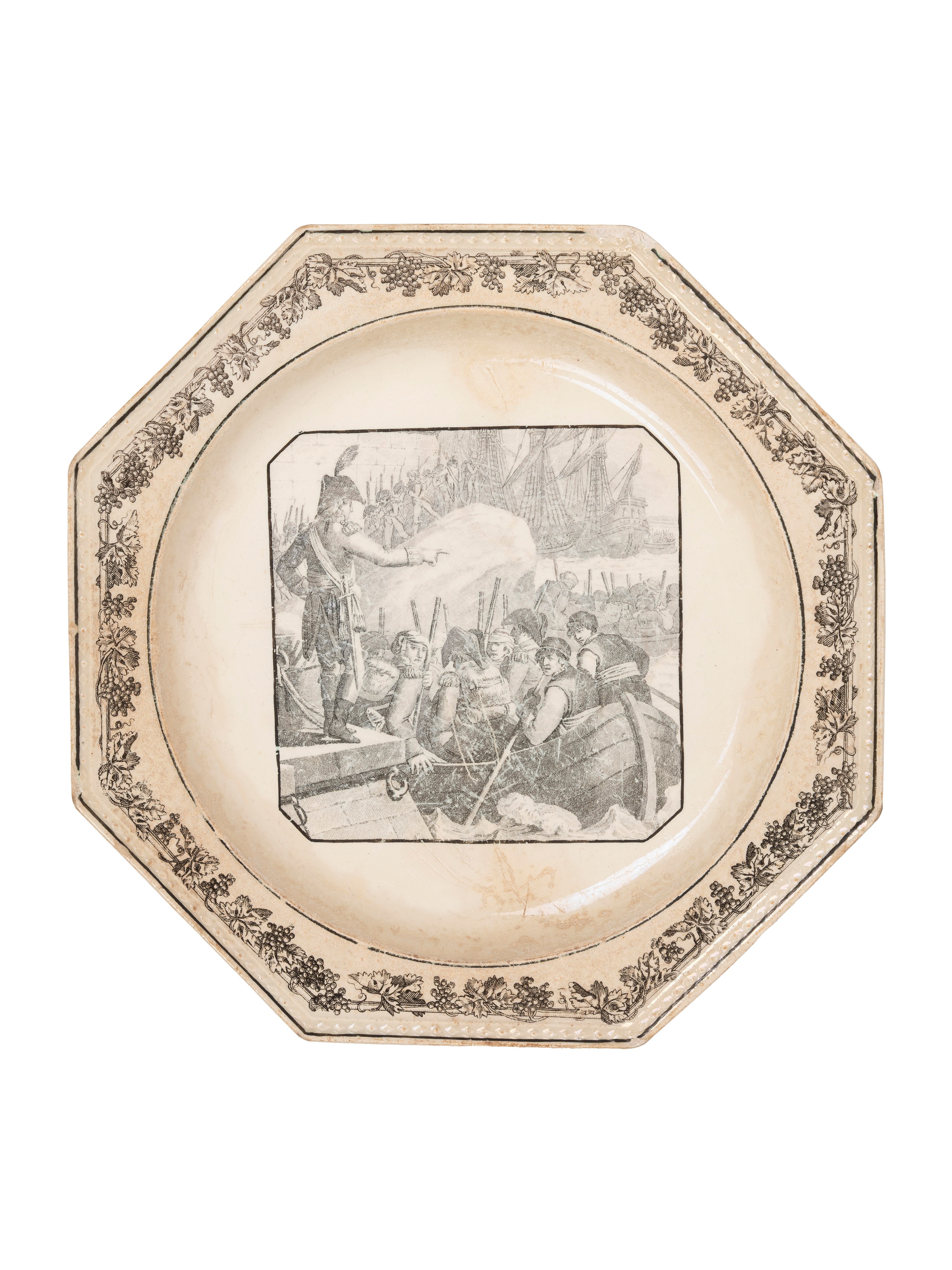Set di sedici piatti decorativi, Creil Théodore, Francia, inizio XIX secolo