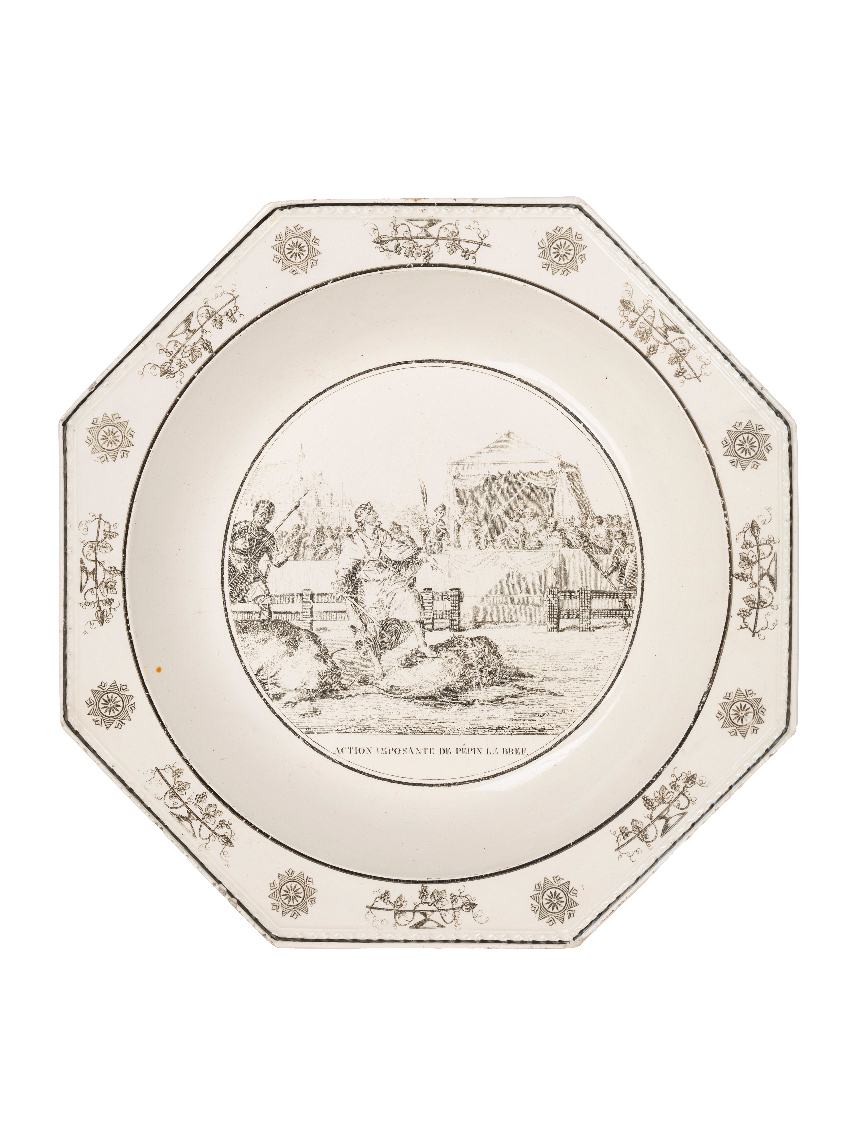 Set di sedici piatti decorativi, Creil Théodore, Francia, inizio XIX secolo