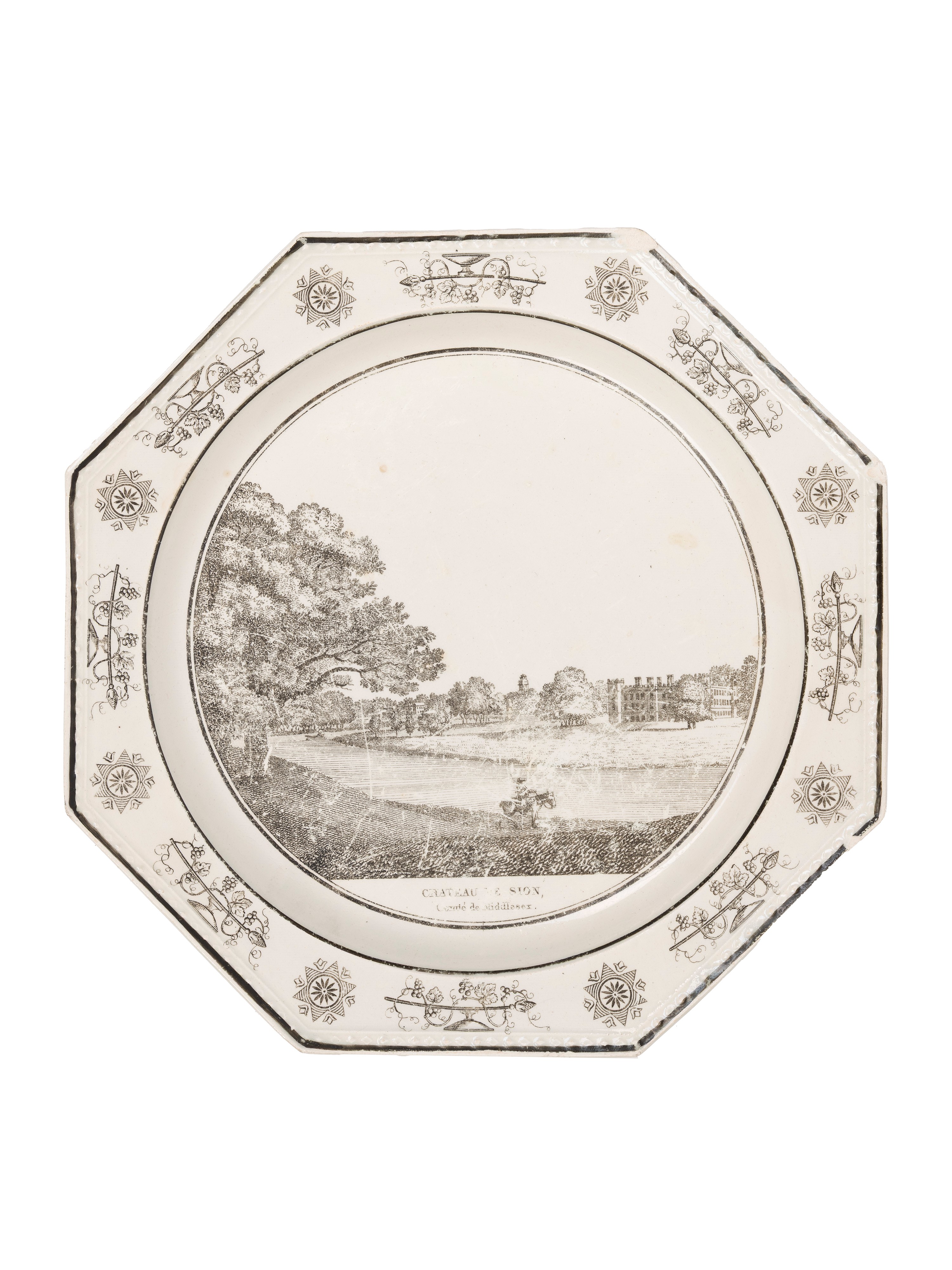 Set di sedici piatti decorativi, Creil Théodore, Francia, inizio XIX secolo