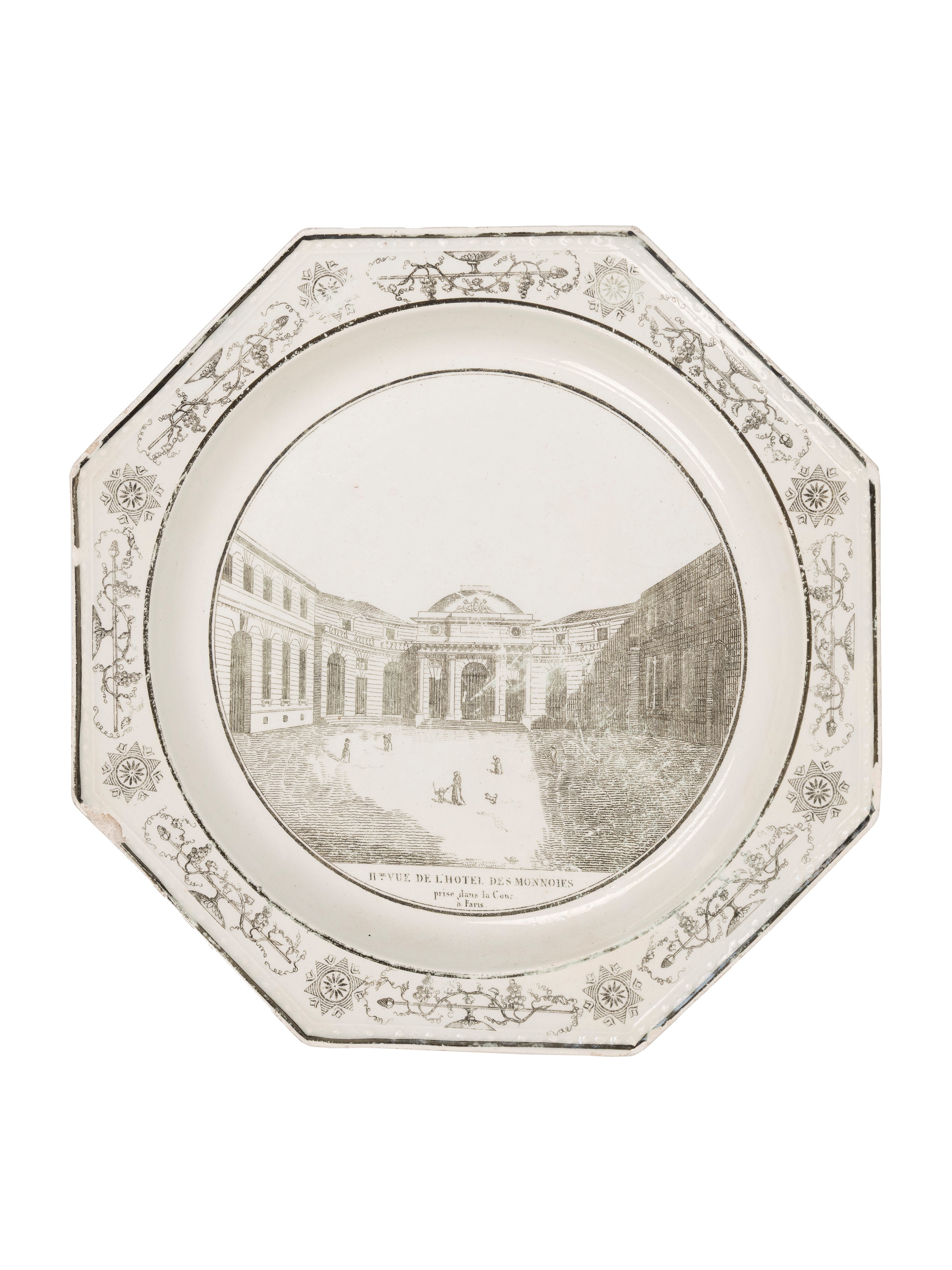 Set di sedici piatti decorativi, Creil Théodore, Francia, inizio XIX secolo
