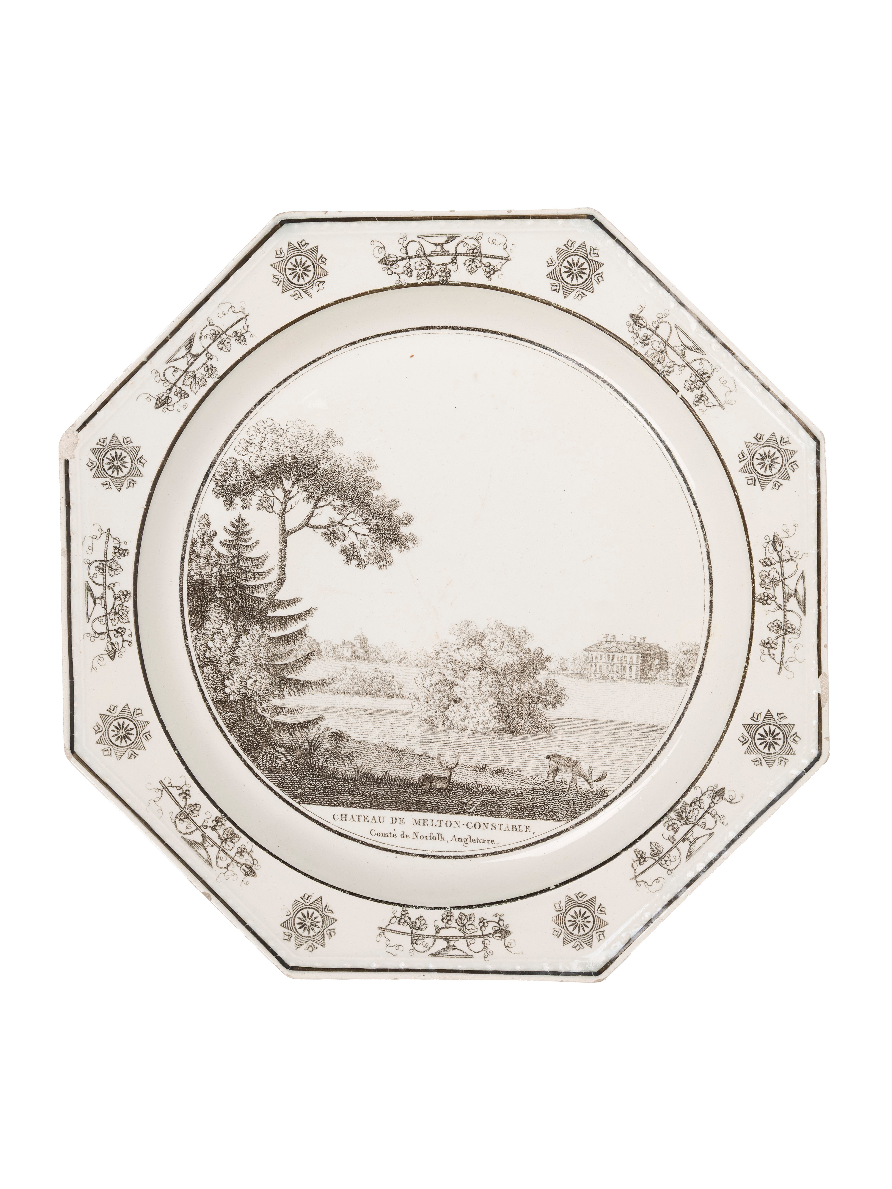 Set di sedici piatti decorativi, Creil Théodore, Francia, inizio XIX secolo
