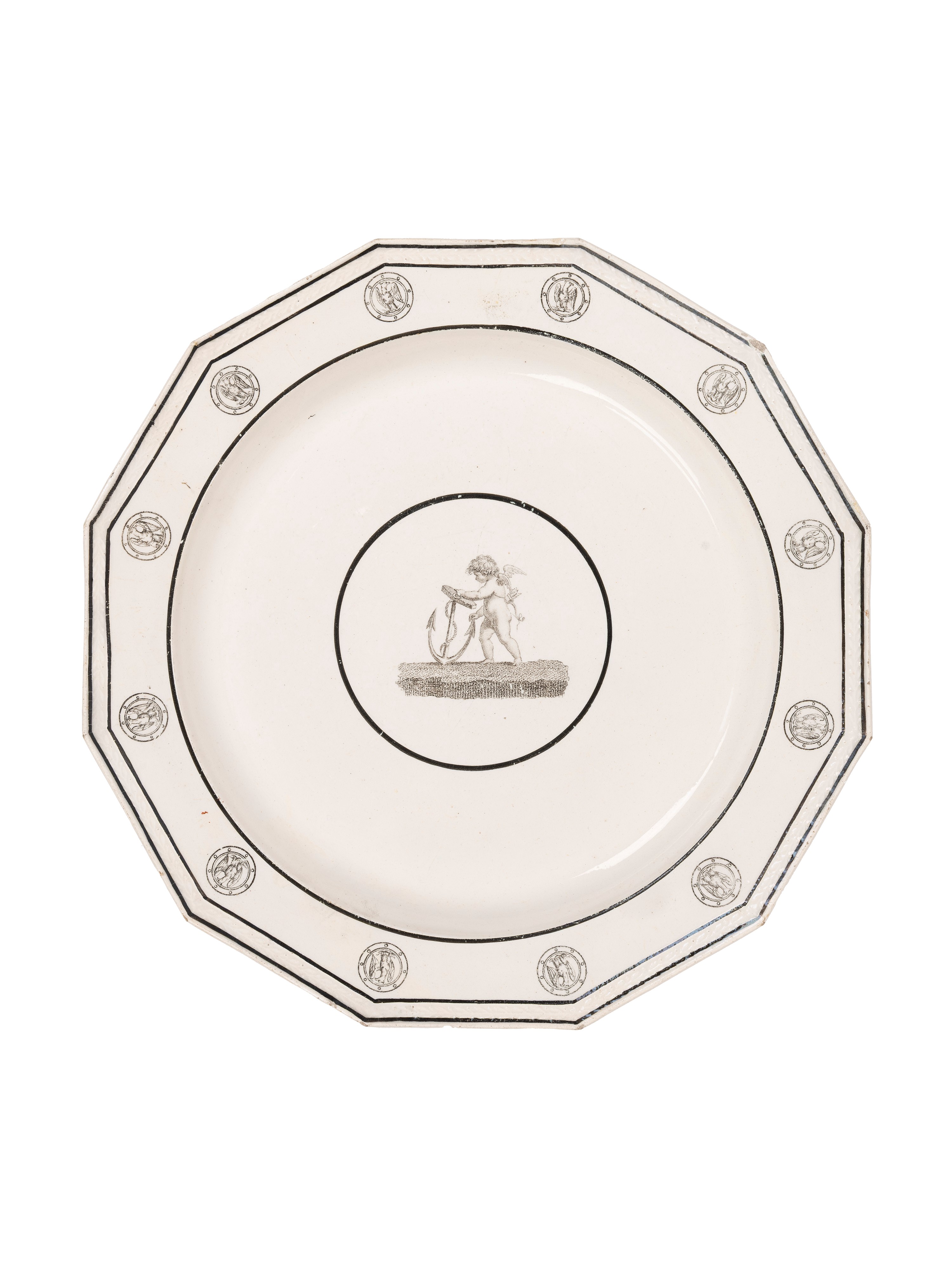 Set di sedici piatti decorativi, Creil Théodore, Francia, inizio XIX secolo