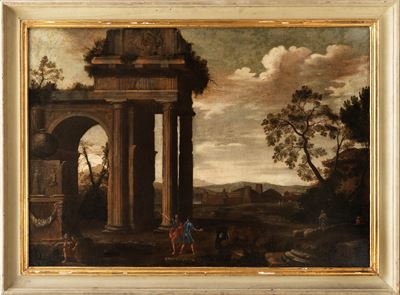 Scuola italiana, Capriccio architettonico, olio su tela