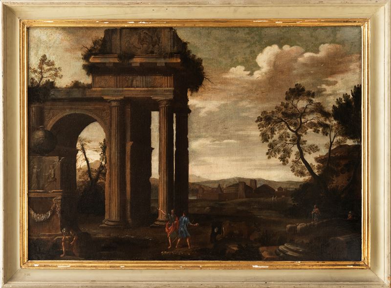 Scuola italiana, Capriccio architettonico, olio su tela