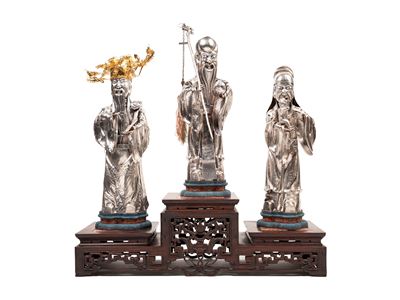 Tre sculture in argento raffiguranti San Xing, Cina, XX secolo