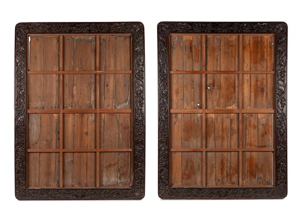 A PAIR OF LARGE WOODEN PANELS