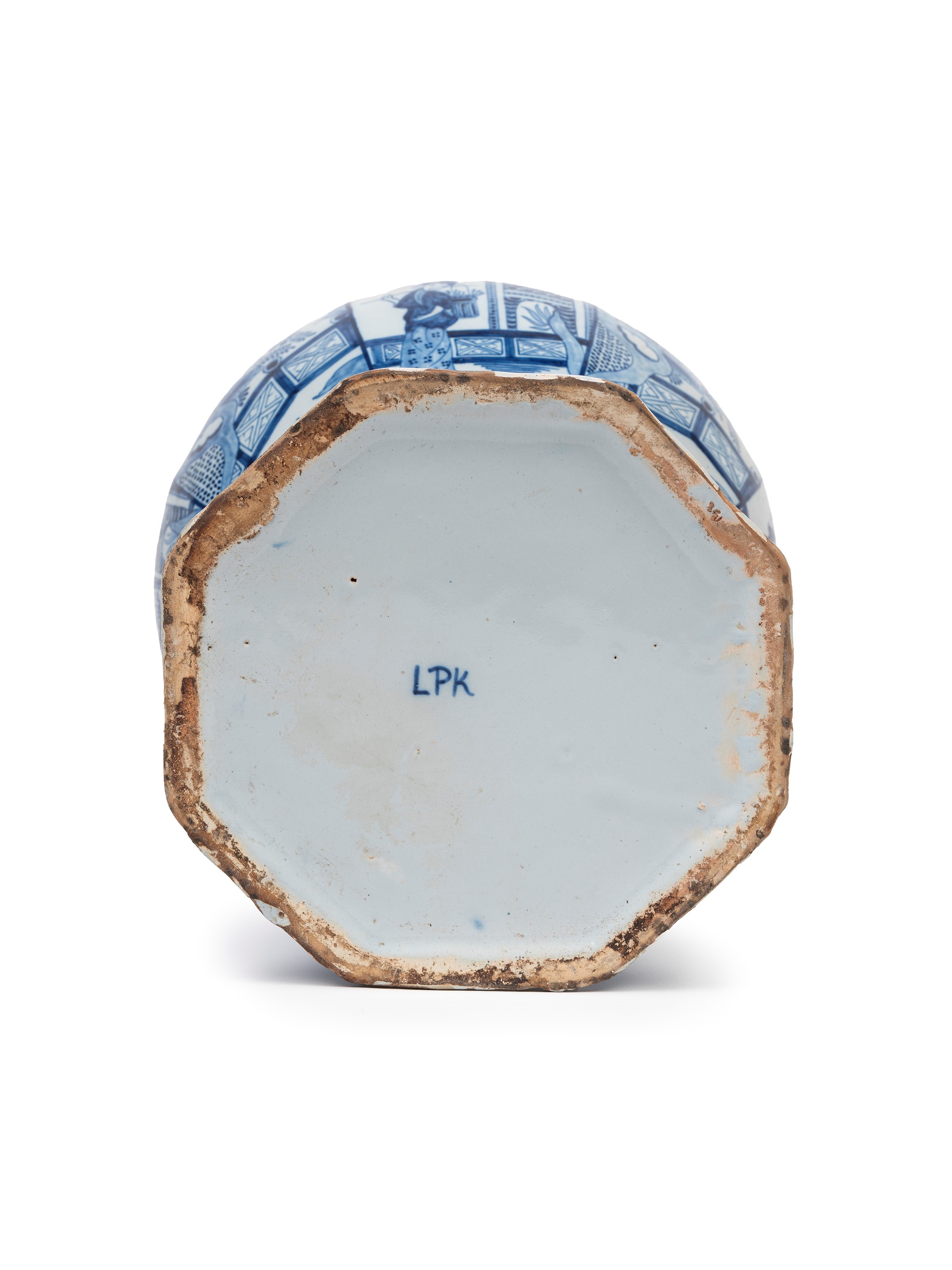 Vaso con coperchio in porcellana bianca e blu, Delft XVIII secolo