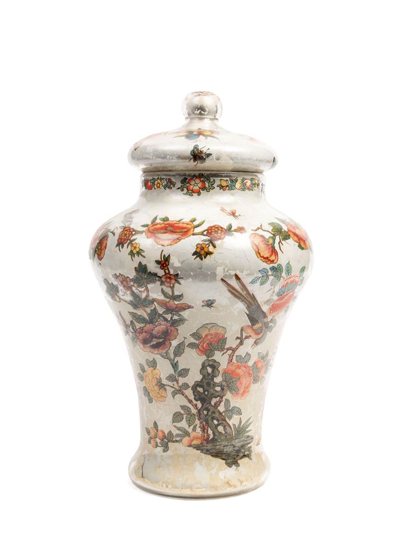 POTICHE IN VETRO DECORATO AD "ARTE POVERA"