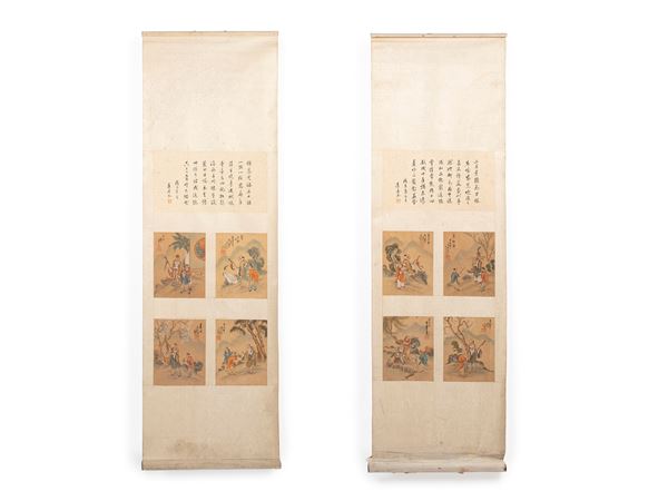 TWO SCROLL PAINTING ON SILK
