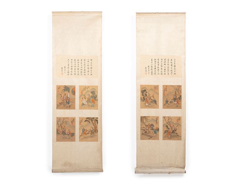 Cina, dinastia Qing, Due dipinti a scroll su seta