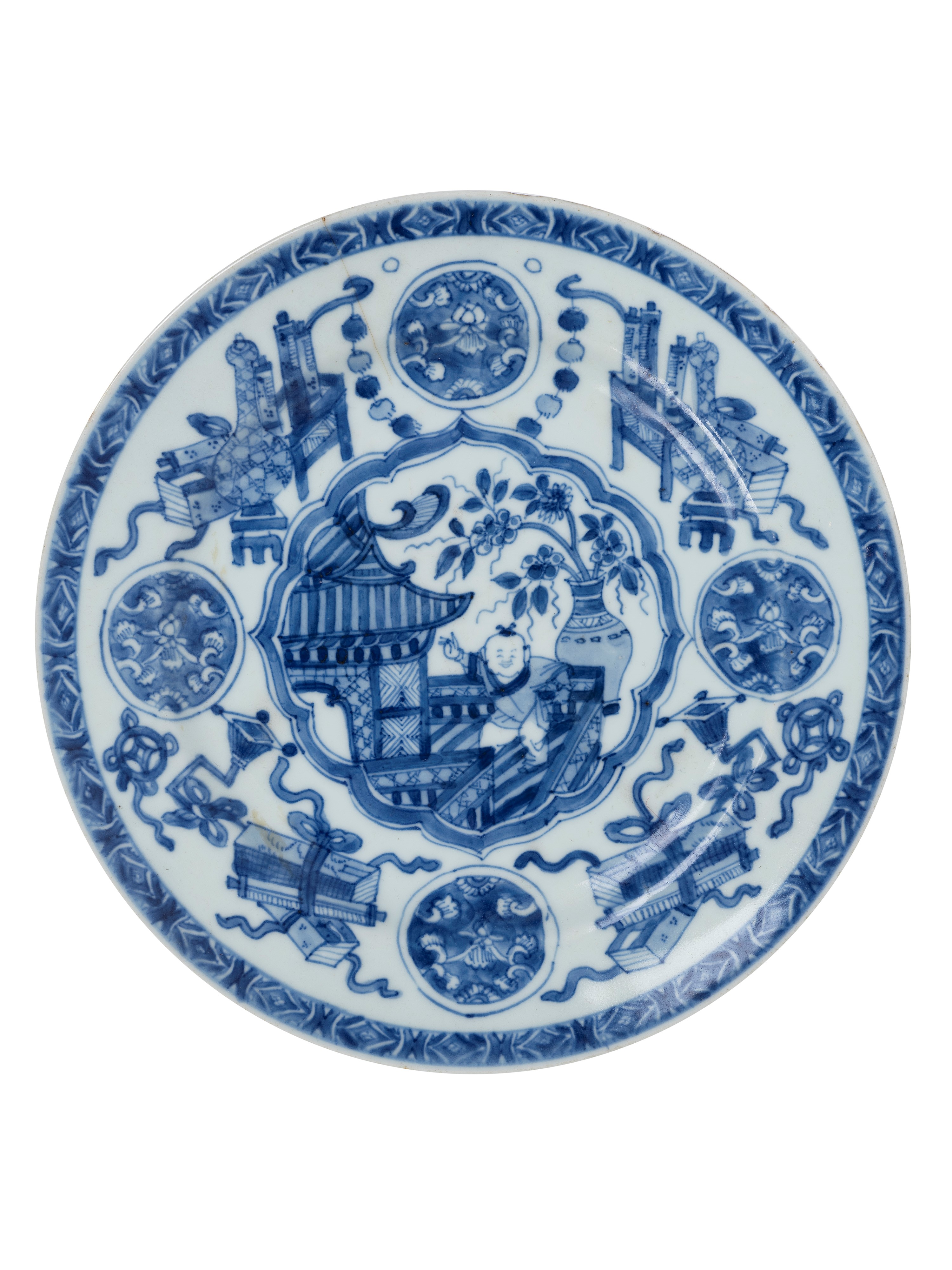 SET DI SEI PIATTI IN PORCELLANA BIANCA E BLU