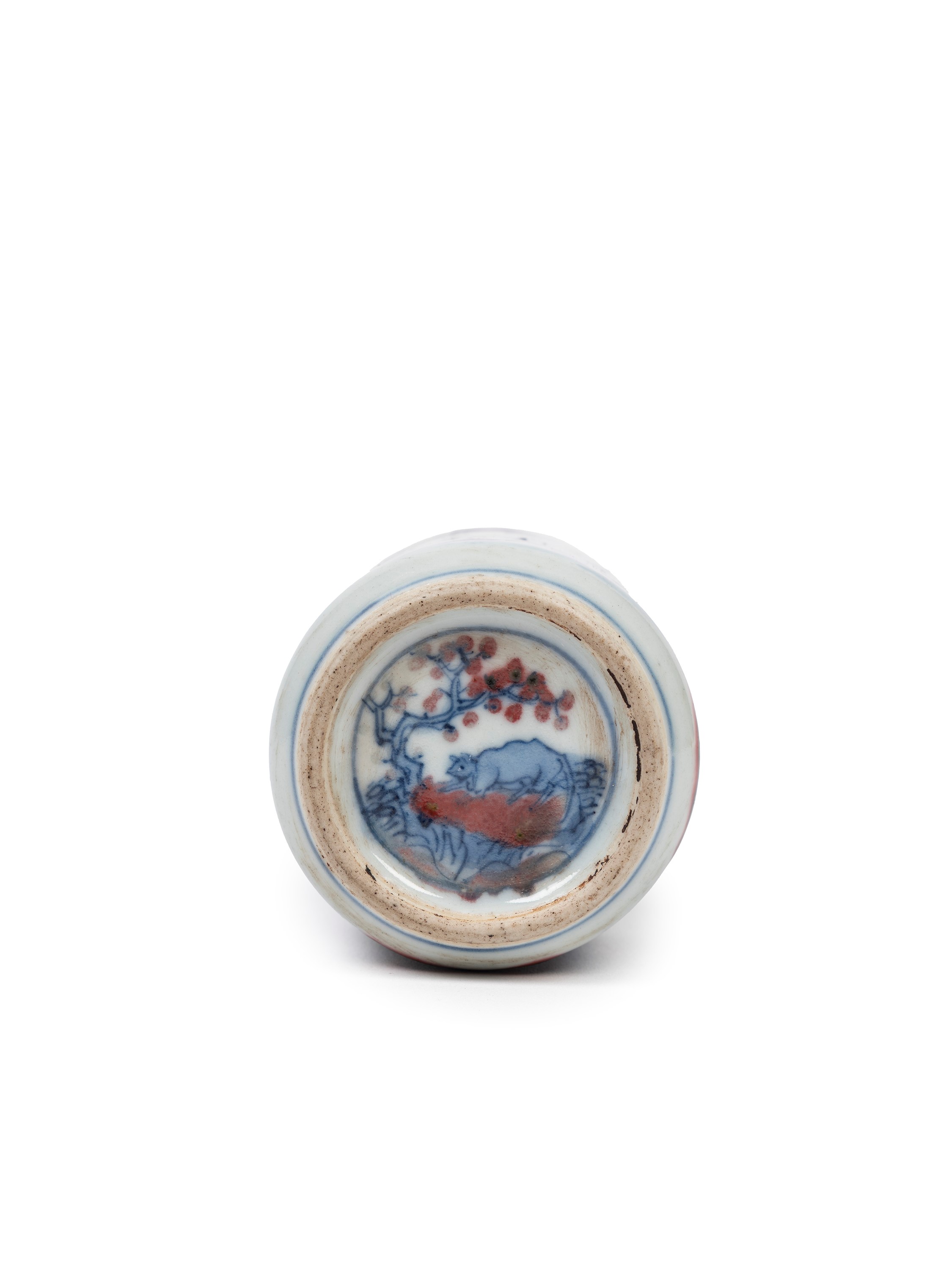 SNUFF BOTTLE IN PORCELLANA BLU E ROSSO SOTTO COPERTA