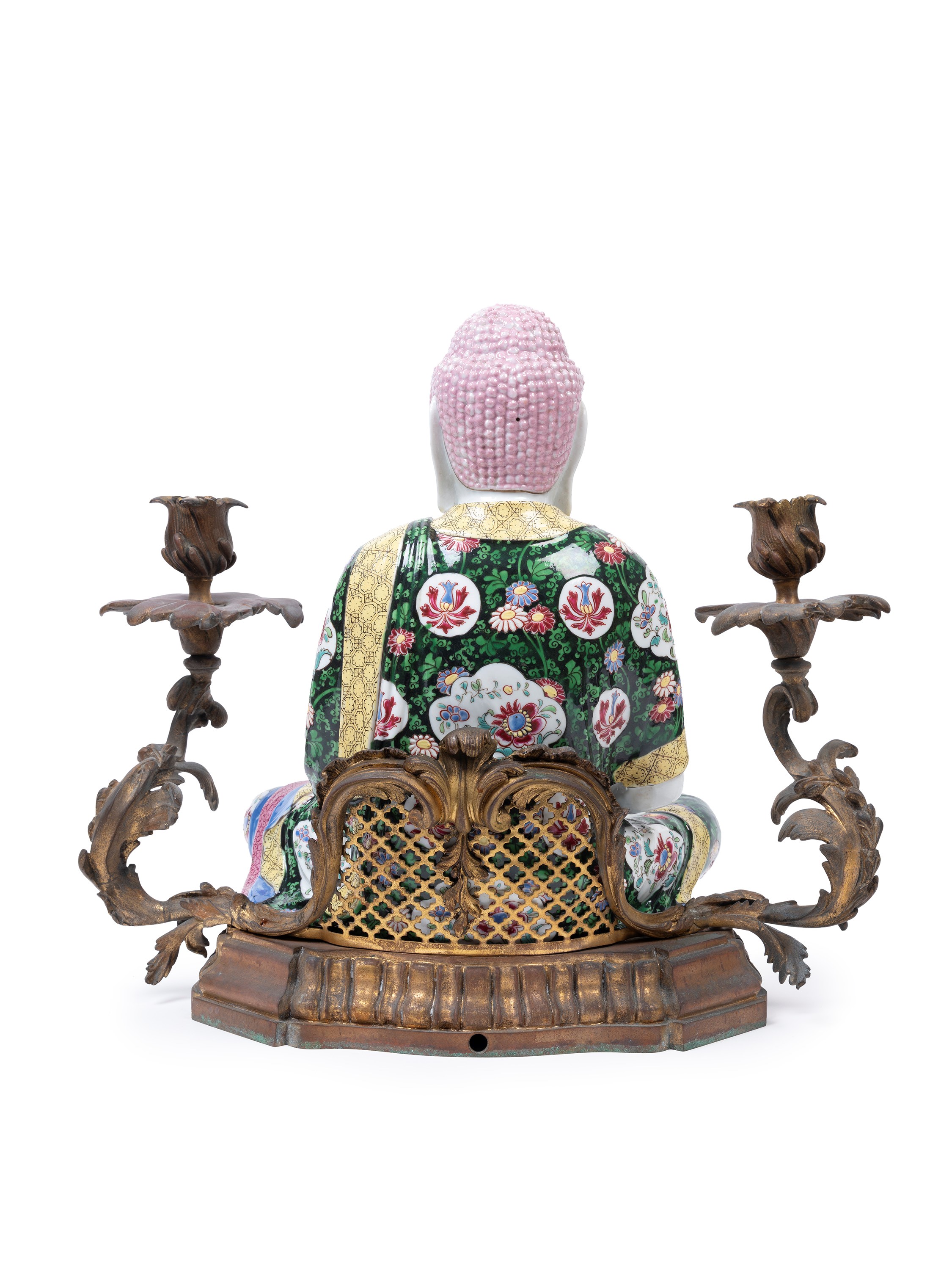 FIGURA DI BUDDHA IN PORCELLANA MONTATO IN BRONZO