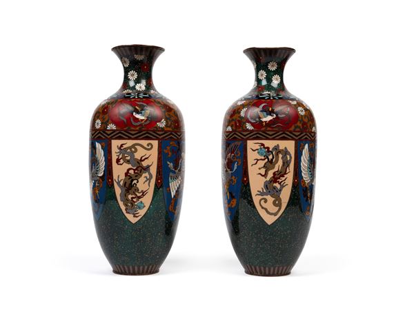 PAIR OF CLOISONNÉ VASES