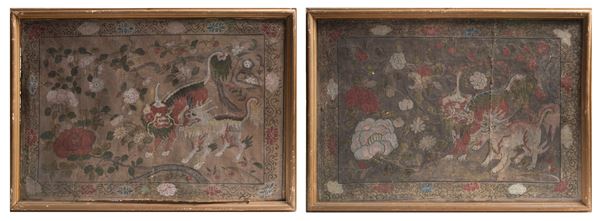 PAIR OF PAINTINGS DEPICTING QILIN