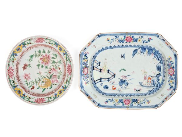 A PORCELAIN TRAY AND A DISH