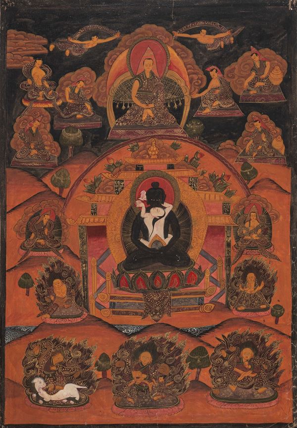 A THANGKA PAINTED ON SILK
