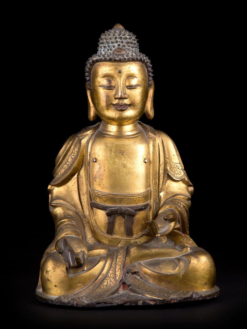 BUDDHA SEDUTO IN BRONZO DORATO