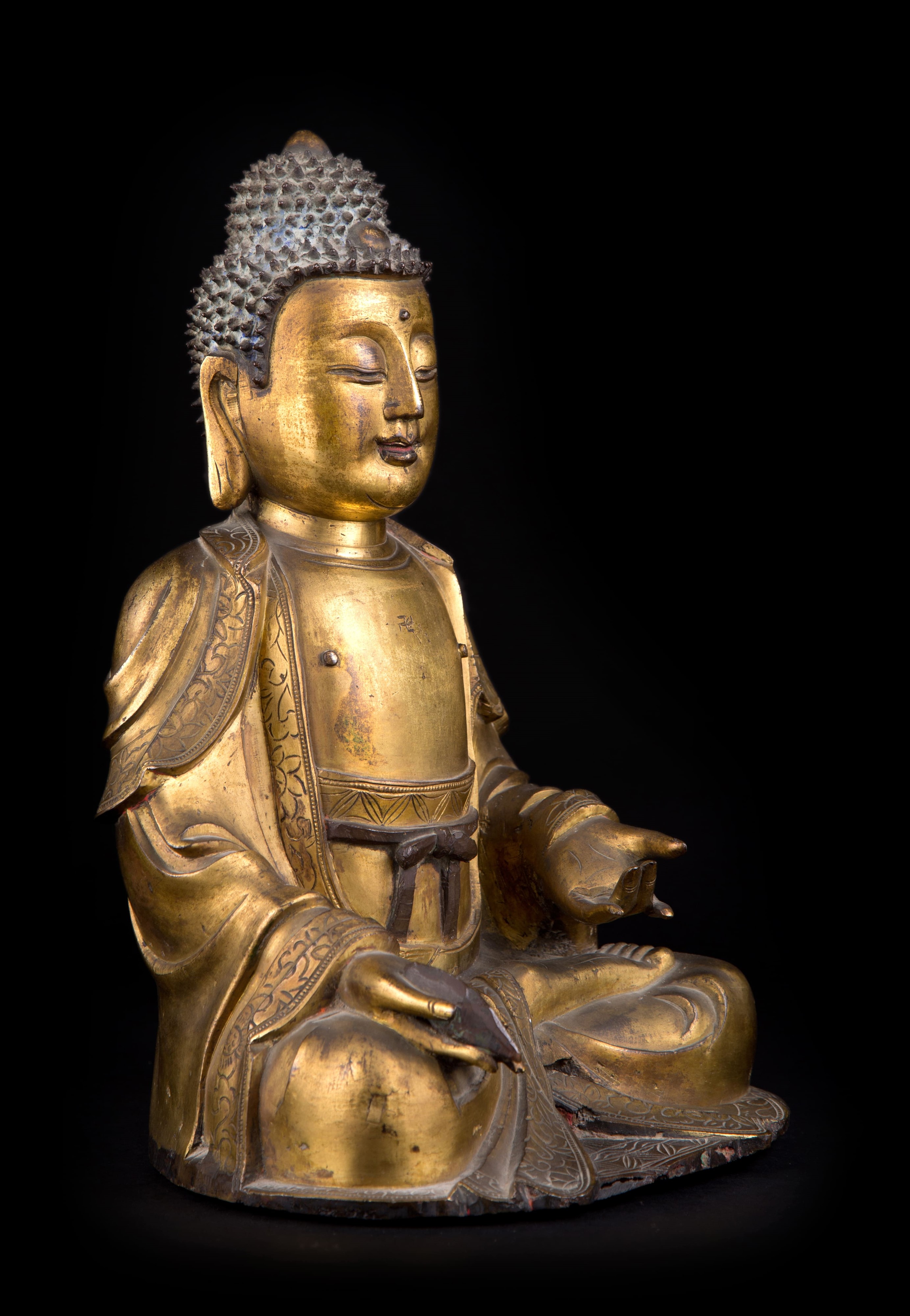 BUDDHA SEDUTO IN BRONZO DORATO