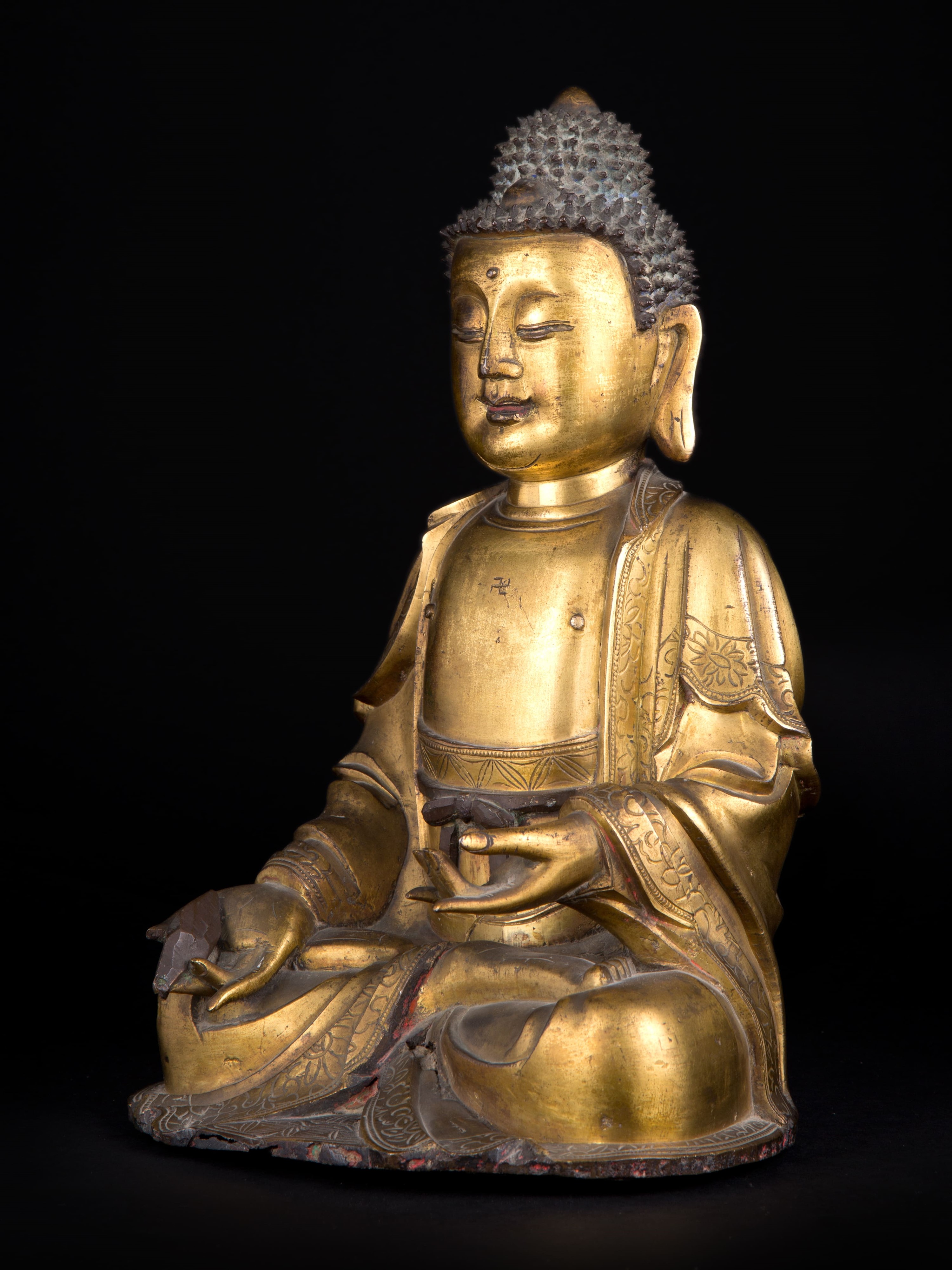 BUDDHA SEDUTO IN BRONZO DORATO