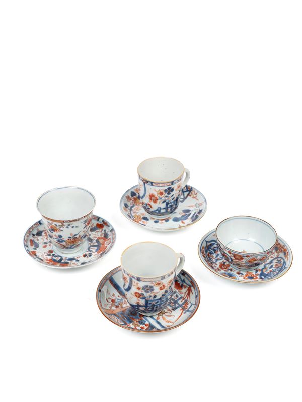 Four Imari Porcelain Cups with Saucers