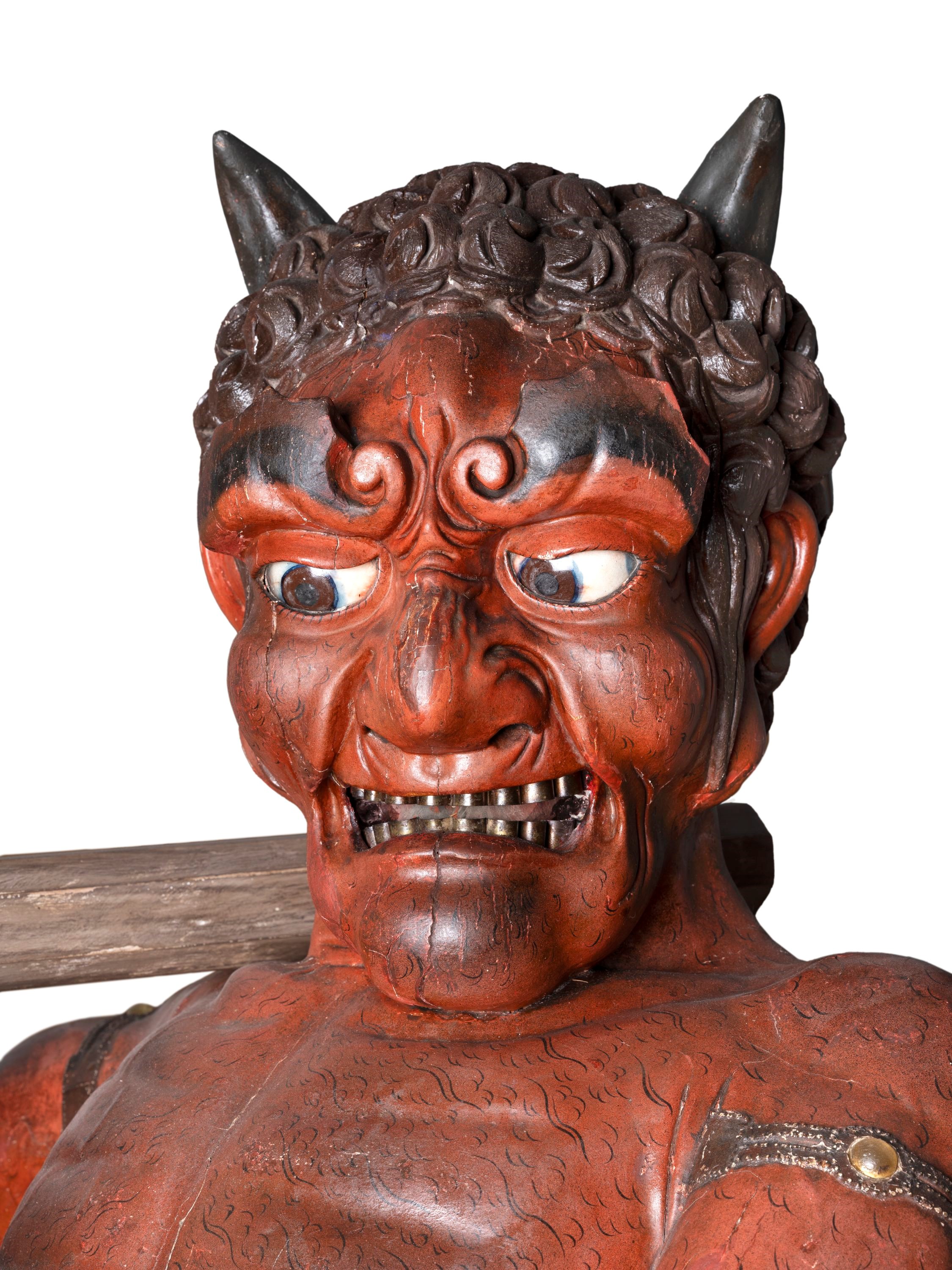 Scultore Giapponese, Enorme scultura in legno laccato raffigurante due oni