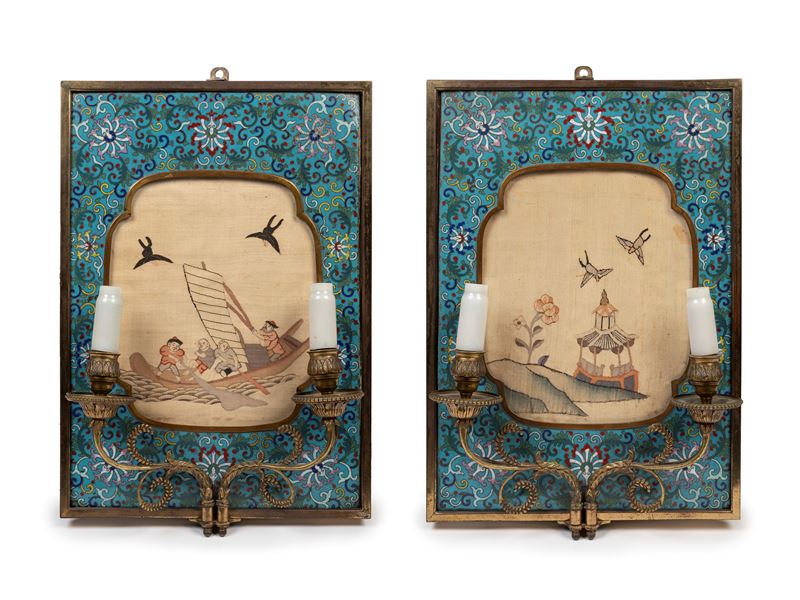 COPPIA DI CORNICI IN SMALTO CLOISONNÈ