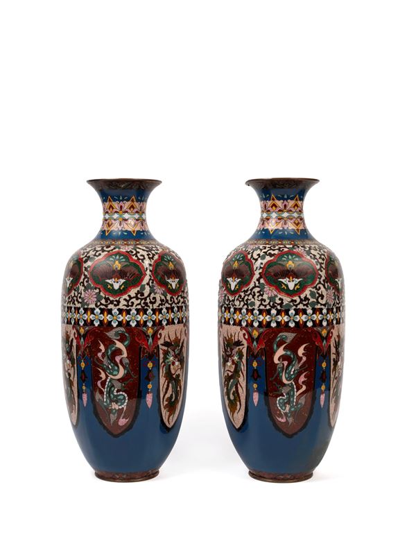 A PAIR OF CLOISONNÉ VASES