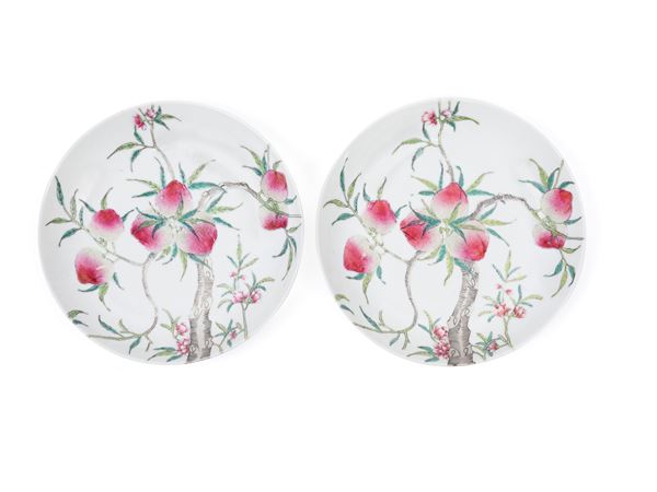 PAIR OF FAMILLE ROSE PORCELAIN PLATES
