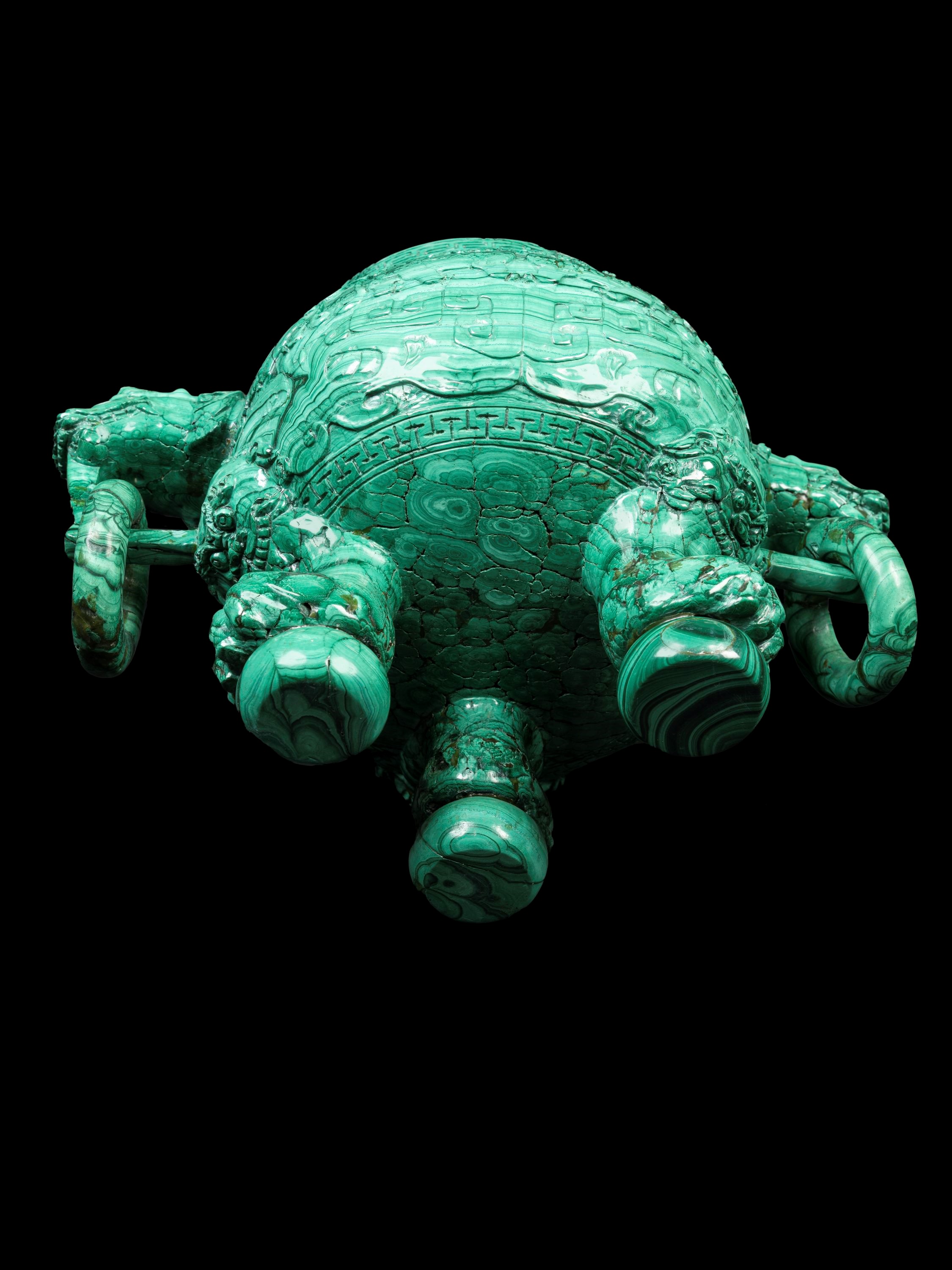 Incensiere tripode in malachite, Cina, XX secolo