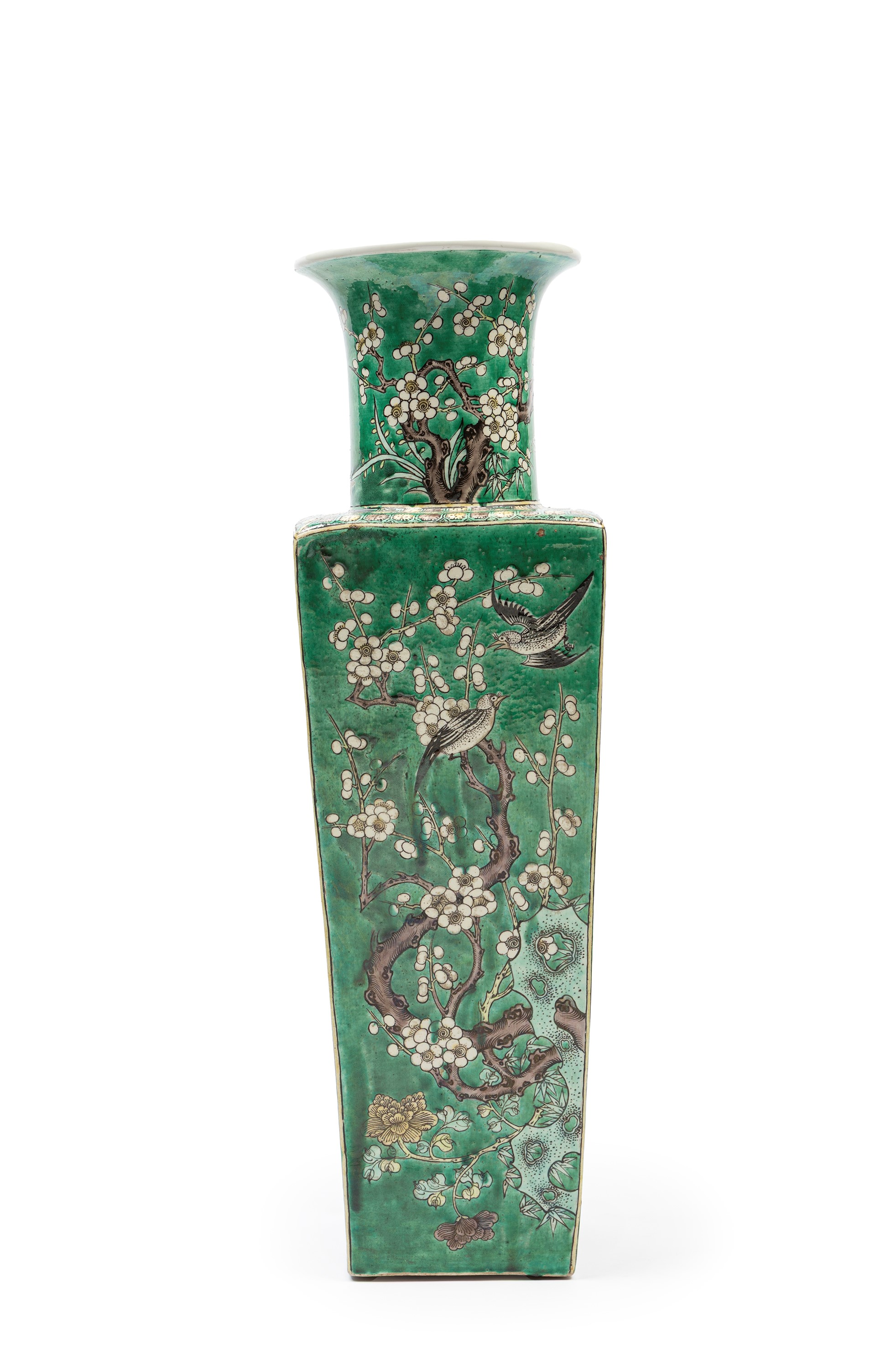 GRANDE VASO IN PORCELLANA FAMIGLIA VERDE A COLONNA DI BALAUSTRA