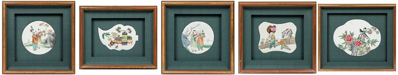 CINQUE PLACCHE IN PORCELLANA FAMIGLIA ROSA