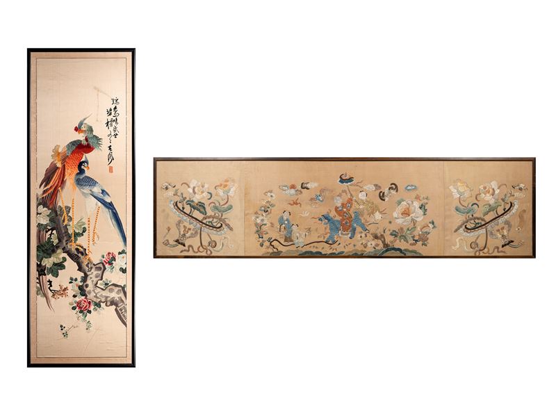 DUE TESSUTI RICAMATI SU SETA