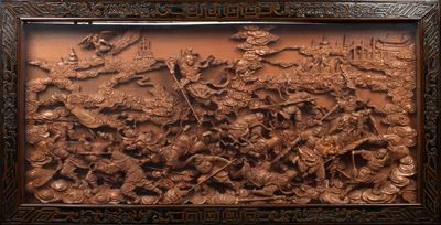 Grande pannello in legno intagliato, Cina XX secolo